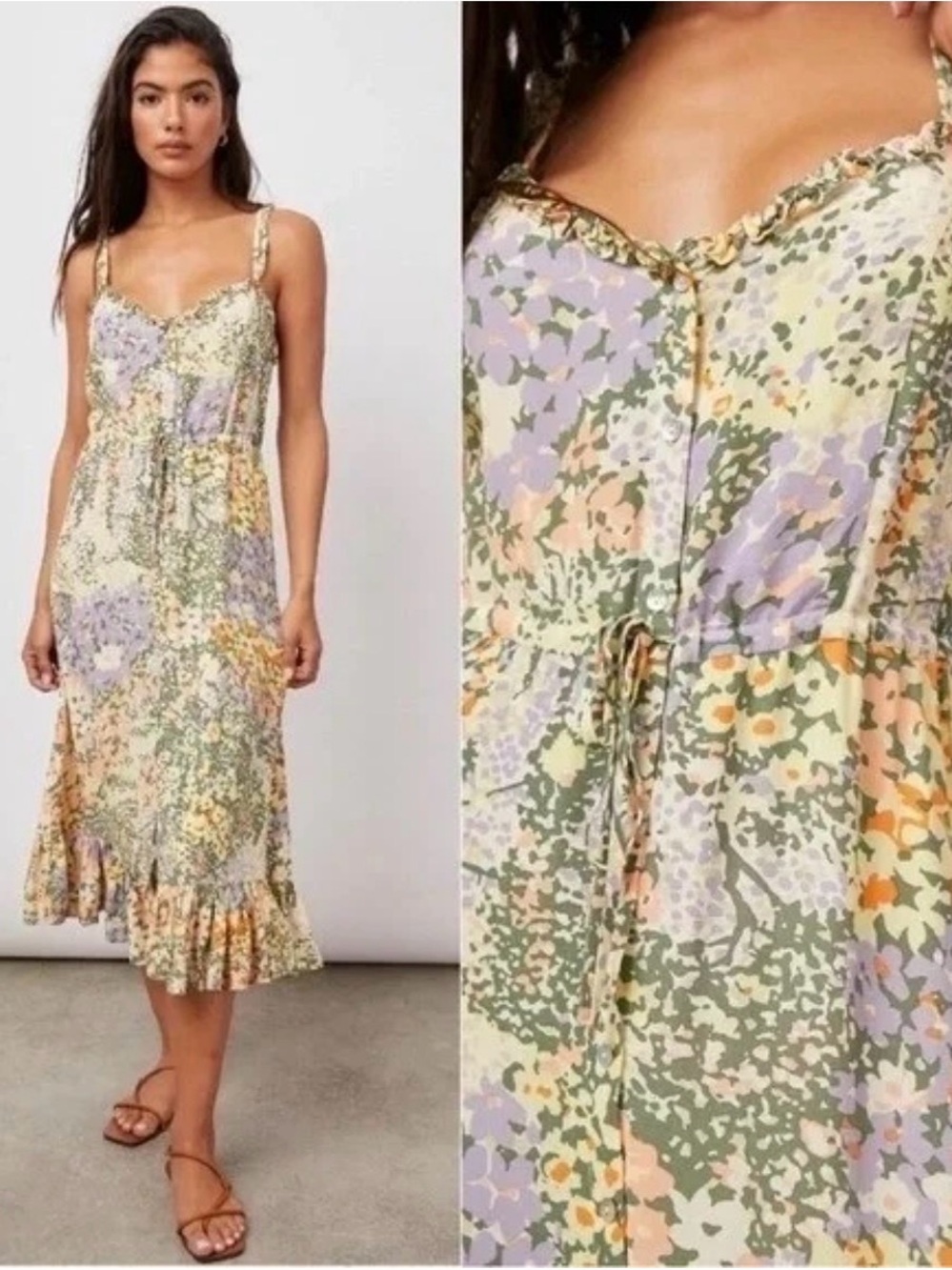 Rails Pastel Green Floral Tie-Waist Midi Dress
